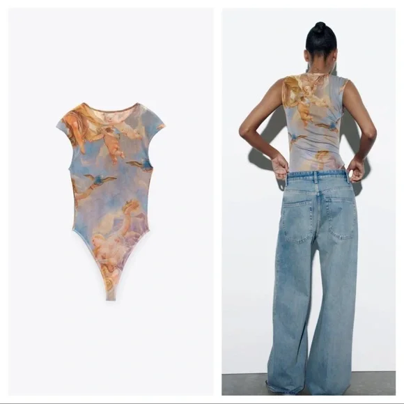 ZARA Printed Tulle Bodysuit - Picture 3 of 11